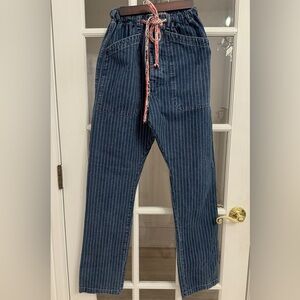 DR COLLECTORS Hollywood Teddy Forever Womens Dark Blue Pinstripe Painters Pants